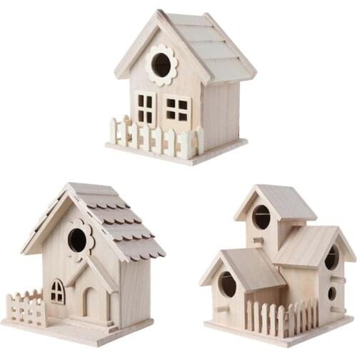 1Pc Creative Wooden Bird House Breeding Cage Box Feeding Nest Garden Backyard Balcony Pendant Simulation Fence Birdhouse Home
