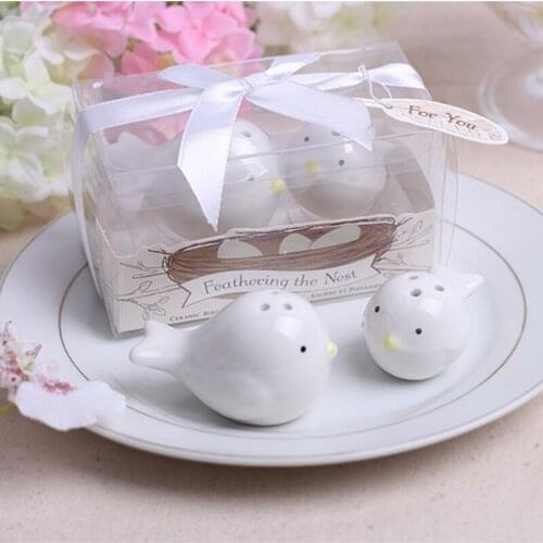 100Set/Lot=200Pcs/Lot Feathering the Nest Love birds Salt and Pepper Shaker wedding favors and gifts Free shipping