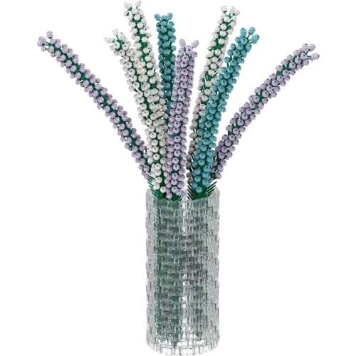 1940Pcs/Set 8 Bouquets Lavender Bricks DIY Small Particle Building Block Model MOC Toy With Vase - White + Blue + Purple