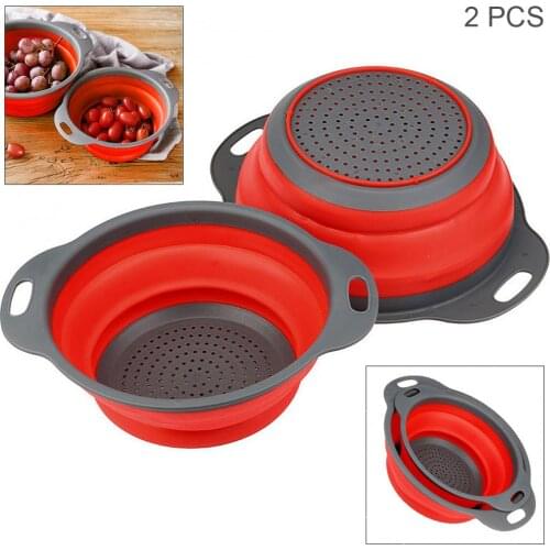2pcs/lot Telescopic Foldable Silicone Round Strainers Collapsible Colander Set Fruit Vegetable Basket for Home Fruit Cleaning