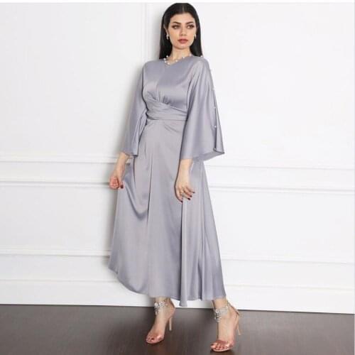 2021 Summer Satin Maxi Dress for Women Dubai Arabic Quality Kaftan Abayas Fashion Muslim Eid Plus Size Dress