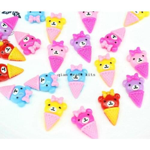 250pcs mix color Bear Resin Flatback Cabochon Beads 24mm Decoden Cabochon Charm Ice Cream Cone Food Miniature Fake Food