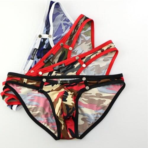 4PCS Sexy Men Briefs Camouflage Printed Bugle Pouch Underwear Slips Calzoncillo Hombre Panties Male Underpants Jockstrap Briefs