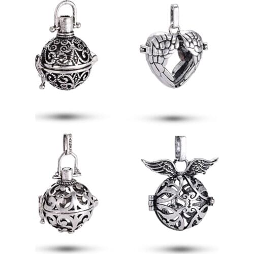 5pcs Vintage Round Hollow Cage Diffuser Lockets Pendants For DIY Oil Diffusser Necklace or Sound Ball Locket