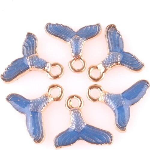 6pcs Blue Enamel Metal Whale Tail KC Gold Color Charms Girls Women DIY Necklace Pendant Jewelry Accessory Findings 23212