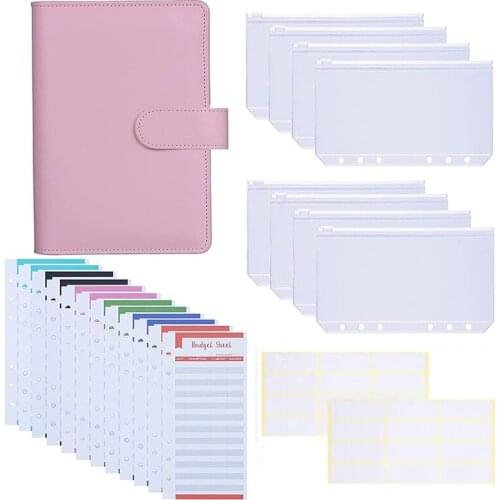 A6 PU Leather Binder Cover with 8PCS A6 Binder Pockets Good for Keep Cash Coupons Passport Tickets Notes Cards