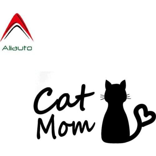 Aliauto Funny Lovely Car Sticker Cat Mom Vinyl Waterproof Sunscreen Anti-UV Reflective Decal Decor Black/Silver,13cm*6cm