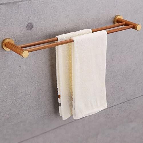 Bamboo Wall Mounted Bathroom Shelf 2 Layer Towel Rail Rack Holder