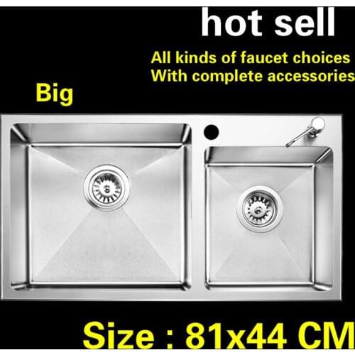 Free shipping Household standard Kitchen sink durable manual thick stainless steel big double groove 81x44x20 CM