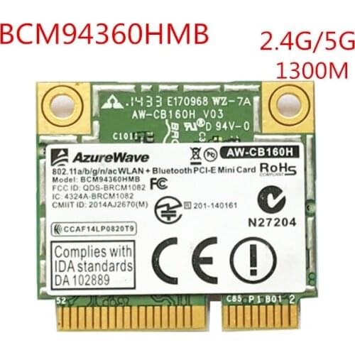 Broadcom BCM94360HMB AzureWave AW-CB160H 802.11ac 1300Mbps Wireless AC WIFI Bluetooth 4.0 Mini PCI-E Card free shipping