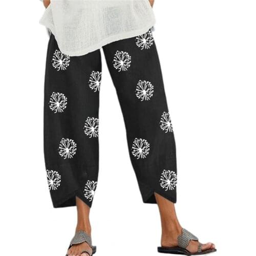 Casual Pants Loose Irregular Hem Polyester Printed Elastic Waist Women Trousers for Daily Wear Summer Womens Clothing Black xl
