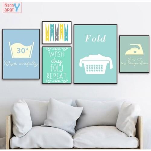 Laundry Room Bathroom Decor Fold Clothespin Ironing Quotes Wall Art Canvas Painting Nordic Posters And Prints Wall Art Pictures