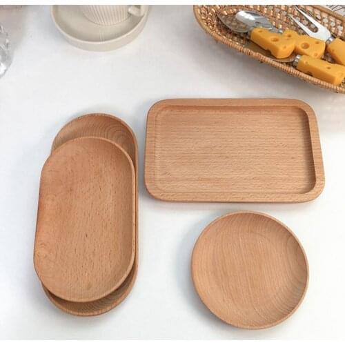 Wood Dessert Bowls Tray Oval Small Wooden Disc Circular Wooden Dessert Plate Cake Tray Wood Serving Fruit Plate Kitchen Supplies