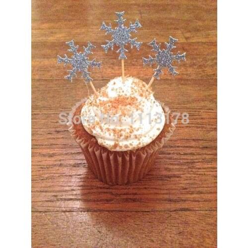Cheap Snowflake Mini - Cupcake Toppers --Christmas Party Decorations / winter Party cake topper