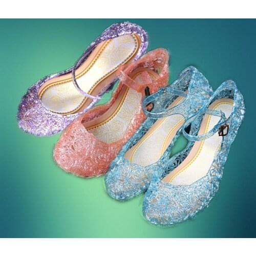 Children ELsa Shoes The Mermaid Princess Girls shoes princess Sofia children cutout sandals Pvc Baby crystal shoes