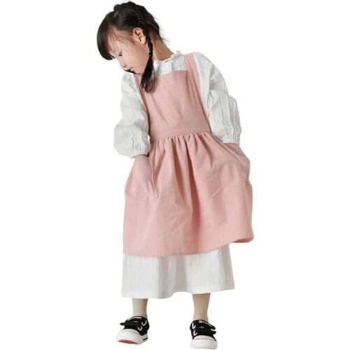 Japanese-style Apron Parent-child Baby Childrens Art Painting Pure Cotton and Linen Kitchen Korean Work Clothes Simple