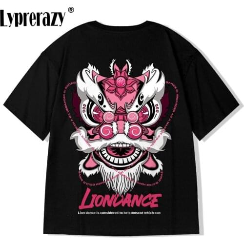 Lyprerazy Chinese Lion Wake Men T-shirt Harajuku Hip Hop Streetwear Cotton Short Sleeve Tshirt Summer Loose Tops Tees