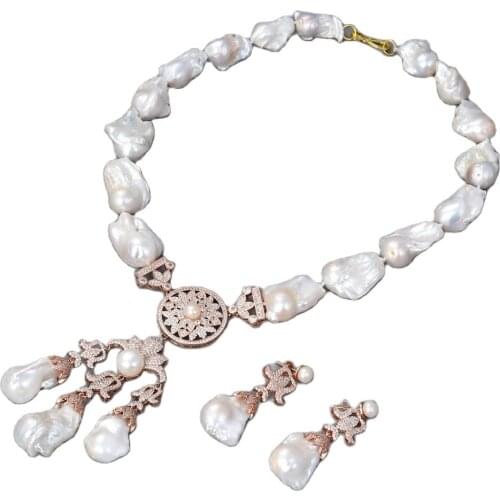 GG Jewelry 20" White Keshi Pearl Necklace Earrings Sets