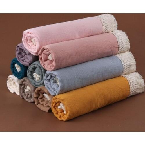 Cotton Baby Blanket Fringe 2 Layer Newborn Tassel Blankets Swaddle Warp Bed Baby Photography Props Newborn Bath Towel