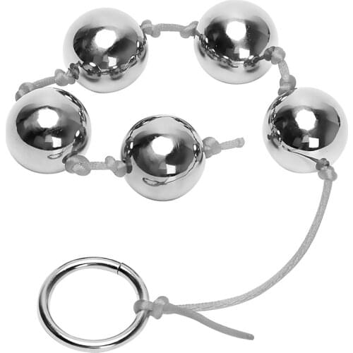 IKOKY Ring Handheld Butt Vaginal Plug Five Metal Anal Balls Anal Bead Sex Toys for Woman Erotic Toys Stainless Steel