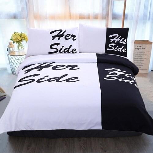 3Pcs Mr Mrs Home Textile Bedding Set Her side His side Duvet Cover Pillow Case 3D Couple Kid Boy Teen Girl Bed Linens Twin Full