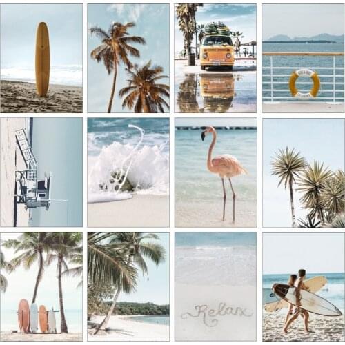 Summer Tropical Decoration Picture Ocean Beach Coconut tree Poster Surfboard Poster Scenery Wall Art Canvas Painting Home Decor