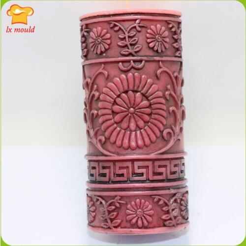 LXYY European Palace Flower Cylindrical Candle Silicone Moulds Resin Aromatherapy Plaster Molds Retro Pattern