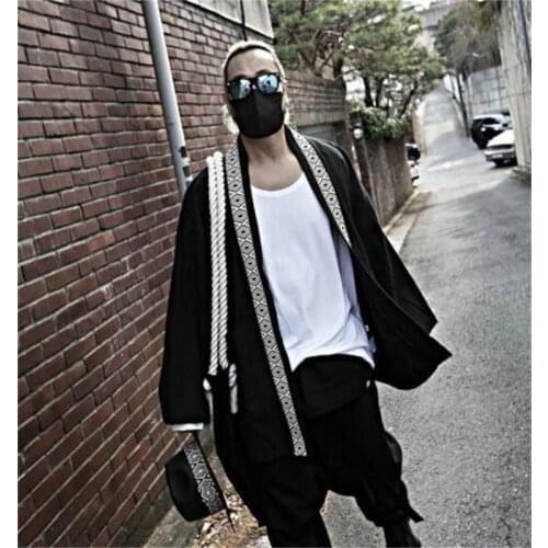 Big mens new knitting collar loose trend dark series cardigan jacket casual windmill long sleeve coat