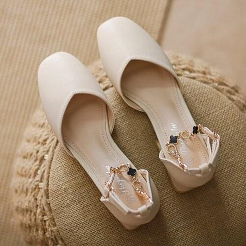 2021 New One-line Buckle Mary Janes Womens Pumps Shallow Mouth Mid-heel Shoes for Women Spring Summer Autrumn A044