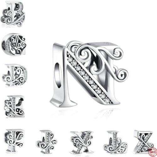 New Flower Letter Alphabet A-Z Charm Name Charm Beads fit Original Pandora Charms Silver 925 Bracelet Accessories DIY Jewelry