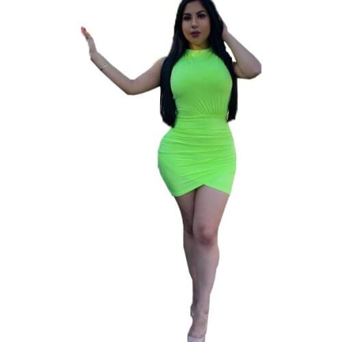 Summer New Womens Dresses Light Green Fashion Sexy Solid Backless O Neck Sleeveless Dress