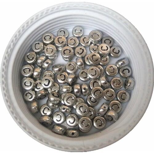 Wholesale 3600PCS/Lot 4*7MM Flat Round Acrylic Alphabet Jewelry Beads Newest Silver Single Letter C Inital Bracelet Spacer Beads