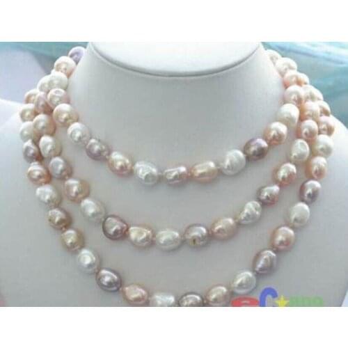 NEW long 48" 8-9mm baroque white+Pink+Purple freshwater pearl necklace AAA