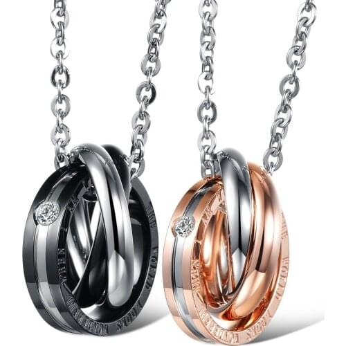 Cyue 316L Stainless Steel Three-ring Pendant Necklace Valentines Day Gift Charm For Men Women Jewelry