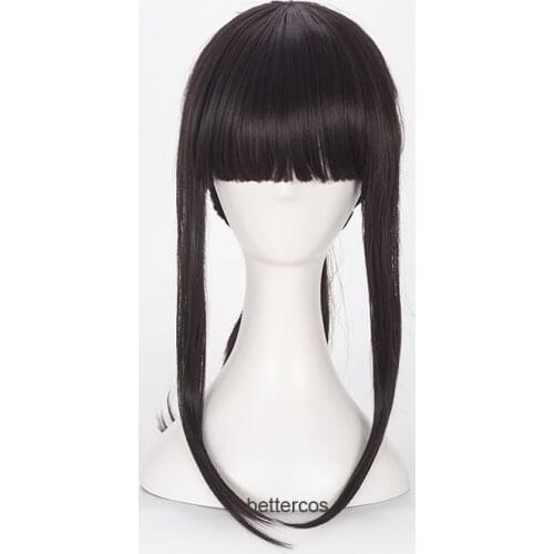 Fire Force Maki Oze Cosplay Wigs Long Black Brown Heat Resistant Synthetic Hair Wig + Wig Cap
