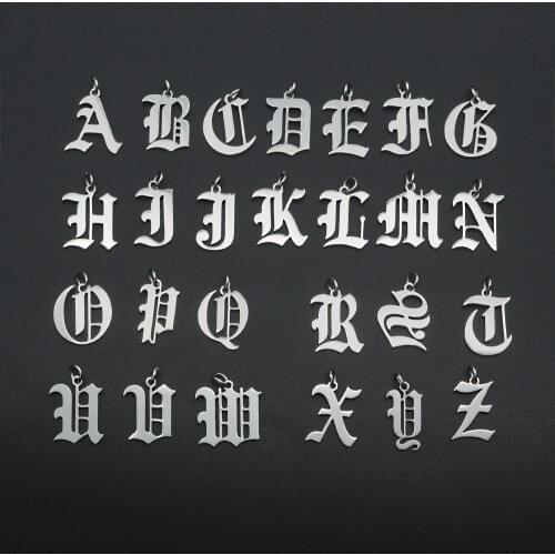 10 Stainless Steel Initial Charm Old English Font Style Uppercase Initial Alphabet Pendant for Jewelry Tag Charm Letter FS37A2E