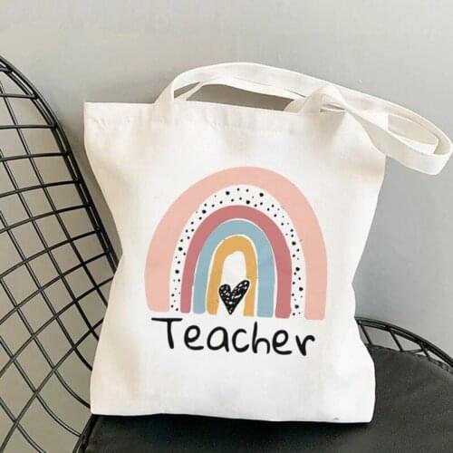 Supplies Teacher Rainbow Printed Tote Bag women Harajuku shopper Funny handbag Shoulder girl shopping bag Lady gift Canvas Bag