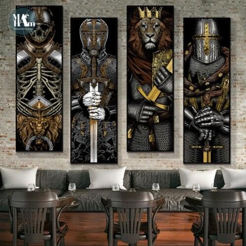 Nordic samurai lion Posters and Prints Canvas Art Painting Wall Art personality Decorative Picture Industrial Loft style Decor