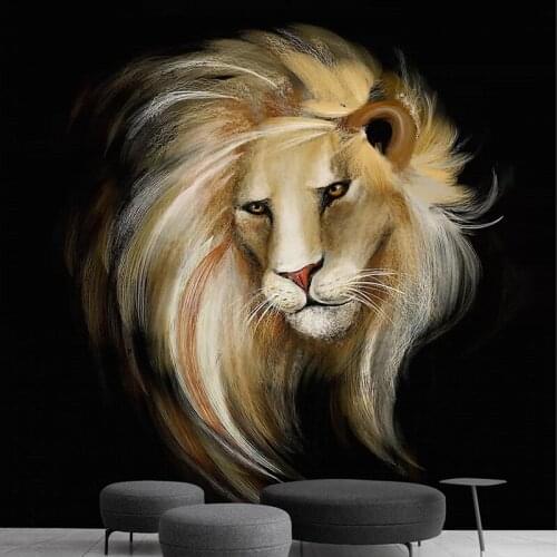 Dropship Custom Wallpaper 3D Photo Bedroom Wallpaper European Style Hand Painted Lion Wall Painting Classic Nordic Wallpaper