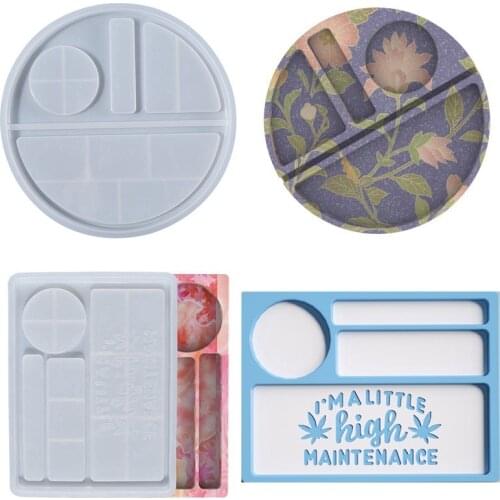 Rectangle Round Tray UV Resin Mold Crystal Epoxy Silicone Mold DIY Makeup Storage Rolling Tobacco Weed Plate Making Molds Tool