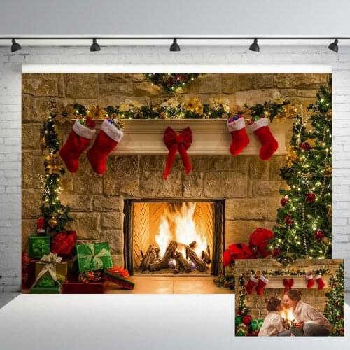 Christmas Backdrop Fireplace Tree Winter Window Room Interior Baby Birthday Photography Background For Photo Studio Photophone