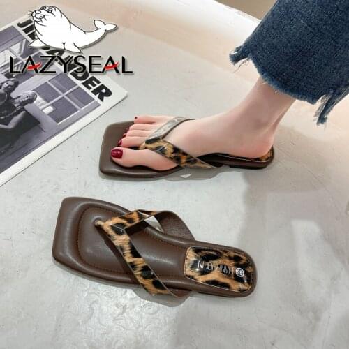 LazySeal Summer Flat With Women Flip Flops Leopard Slides Peep Toe Fashion Beach Slippers Female Shoes Slip On Zapato Mujer