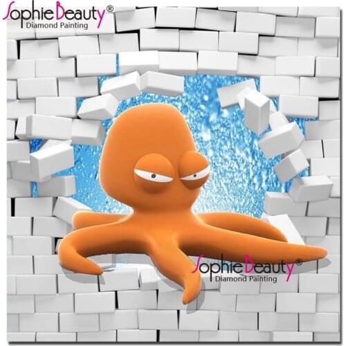 Sophie Beauty Diy Diamond Painting Cartoon Octopus Cross Stitch Animal Handcraft Embroidery Rhinestone Mosaic Home Decro 19042