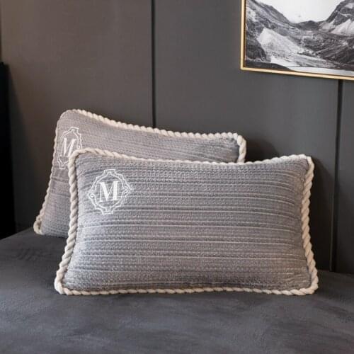 Light gray pillowcase home bedroom sofa solid color winter flannel pillowcase bedding decoration pillow leaf