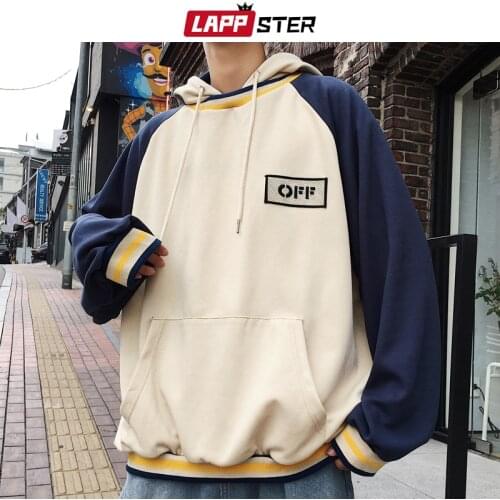 LAPPSTER Men Patchwork Streetwear Sweatshirts Harajuku 2021 Mens Korean Fashions Hip Hop Hooded Hoodies Vintage Casual Hoodie