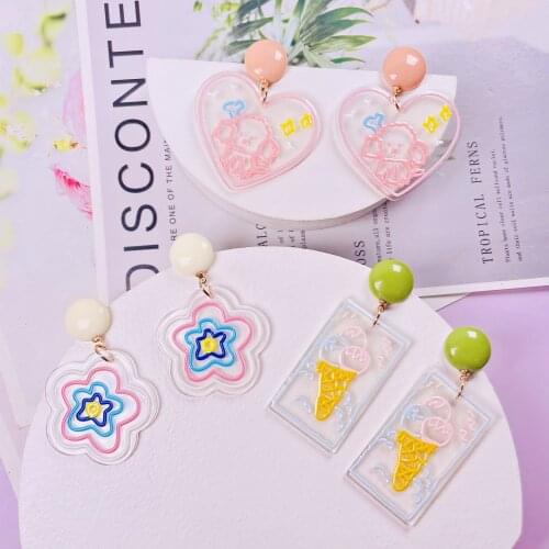 High quality Acetate acrylic Macaron Ice cream flowers with hearts Jewelry Hand Made Earrings Sweet and lovely Ms eardrop gift
