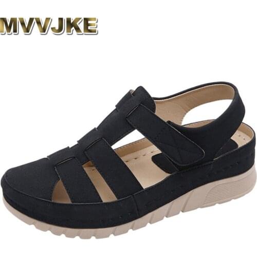 MVVJKE Hollow Sandals For Women Crochet Buckle Flat Wedge Slipper Beach Sandals Casual Shoes Chaussure Femme Sandales Femmes