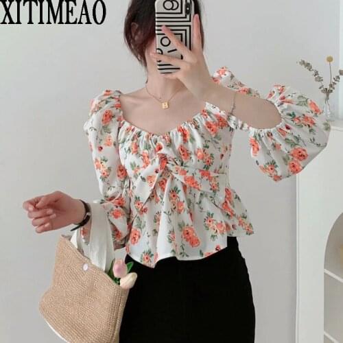 Za New Spring Summer Women Retro Sweet Printing Simple Style Long Sleeve Pullover Shirt Casual Chic Tops XITIMEAO
