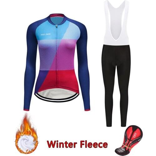 Women Cycling Jersey Set Winter 2021 Thermal Fleece Bicycle Clothes Female Wear Mtb Road Bike Clothing Warm Kit Sport Suit Dress