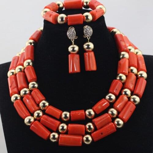 Gold Balls Jewelry Accessories African Nigerian Coral Jewelry Set 3 Rolls Indian Bridal Inspiration Beads Free Shipping CNR649